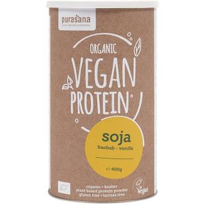 ZZ_OLD PROTPP08 - Vegan protein soy 90% - Baobab-Vanille 400 gram (BIO. Soja poeder. 400gr organic en vegan proteïne. Op smaak gebracht met baobab en vanille.) -  Purasana