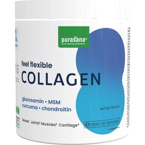 PURACOL3 - Feel Flexible - Joint Collagen lemon 240 g (Collageen supplement met citroensmaak. Bevat eierschaalmembraan, vitamine C en vitamine B8. Draagt bij tot instandhouding van gezond haar, huid en gewrichten.) -  Purasana