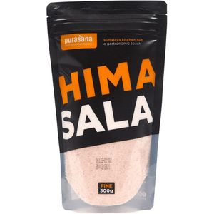 Himasala keukenzout fijn zak 500 gram (Fijn Himalayazout. Handige navulverpakking voor iedere zoutmolen. 500 g.) -  Purasana