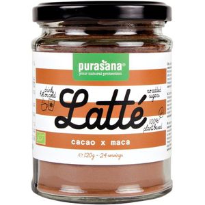 PURALT03 - Latté Cacao Maca (100999) (BIO. Cacao Maca Latté. 120g (= Maak tot aan 24 lattes). Suikervrij en 100 % plantaardig en biologisch. Rijk aan antioxidanten, zink, calcium, ijzer en magnesium. Zowel warm als koud te nuttigen.) -  Purasana
