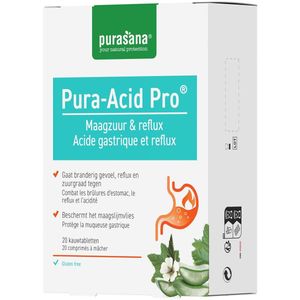 PURAGF11- Pura-Acid Pro 20 kauwtabletten (Medisch hulpmiddel met mineralenmix en plantencomplex. 20 kauwtabletten. Verlicht maagzuur tot 4 uur lang en helpt reflux tegengaan. Verzacht en beschermt de geïrriteerde slijmvliezen.) -  Purasana