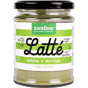 PURALT04 - Latté Matcha Moringa (BIO. Matcha Moringa Latté. 120g (= Maak tot aan 24 lattes). Suikervrij en 100 % plantaardig en biologisch. Een uitstekende bron van essentiële vitaminen en mineralen. Zowel warm als koud te nuttigen.) -  Purasana