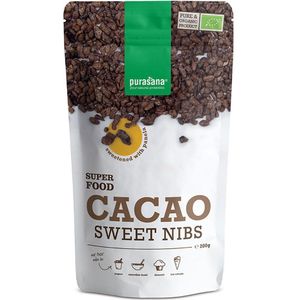 PURASU40 - Cacao Sweet Nibs (BIO. Cacao raw nibs met Panela rietsuiker. 200gr organic en vegan nibs. Bevat ijzer, kalium, calcium, fosfor, magnesium en zink.) -  Purasana