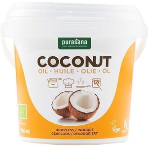 PURAKO01 - Kokosolie ontgeurd 500 ml (BIO. Kokosolie ontgeurd. 500 ml, organic en vegan. Geen geur of smaak van kokos. Frituur, bak, braad en wok op een gezonde manier.) -  Purasana