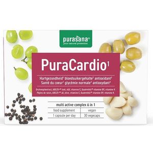 PURANU05 - PuraCardio 30 Vcaps (Nutraceutical supplement. 6-in-1 supplement voor hart & bloedvaten. 30 vegecaps. Hartondersteuning met druivenpit en knoflook.) -  Purasana