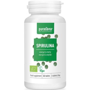 PURAEV06 - Spirulina 360 tabletten (BIO. Spirulina capsules. 360 organic caps. Ondersteunt de weerstand. Rijk aan vitamine B, E, ijzer en zink.) -  Purasana