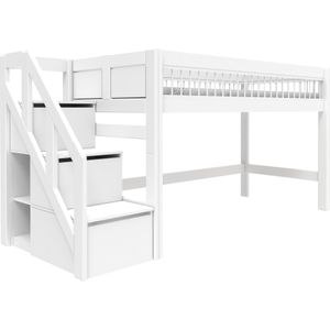 Lifetime breeze halfhoogslaper met trapkast 90x200 wit