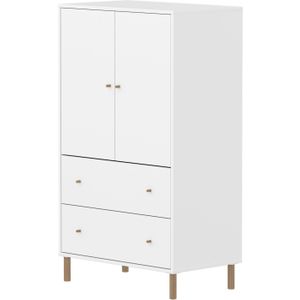 Flexa Saga kledingkast met lades en eiken knoppen & poten - Wit