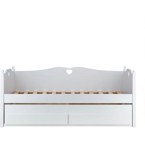 Lilli Furniture - Bedbank met uitschuifbaar logeerbed en 2 lades - inclusief 2 lattenbodems - 90x200cm - wit