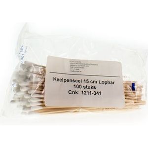 Keelpenseel hout 15cm Wattenstaafje 100 stuks