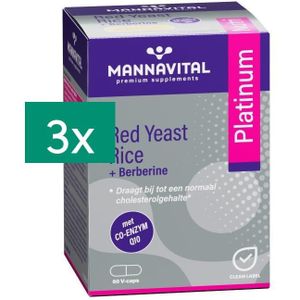 Mannavital Platinum Red Yeast Rice + Berberine Tripack Capsules 3x60 stuks