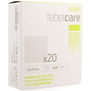 Febelcare Med1 steriele gaaskompressen 7.5x7.5cm 20 stuks