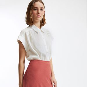 Mouwloos linnen shirt, gerimpelde schouders LA REDOUTE COLLECTIONS. Linnen materiaal. Maten S. Beige kleur