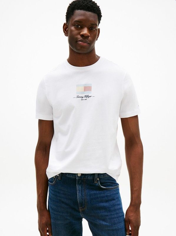 TOMMY HILFIGER - Ithaca - Shirt - Lichtblauw - Ronde Hals - Kwartmouw