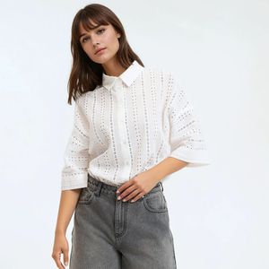 LA REDOUTE COLLECTIONS - Los Hemd - Wit - Katoen - Broderie Anglaise