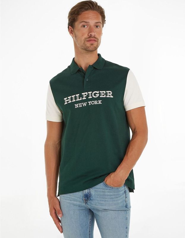 TOMMY HILFIGER - Rechte Polo Color Block - Groen - Bio Katoen