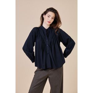 SEE U SOON - Blouse - Zwart - Katoen - Maokraag en Knoopsluiting