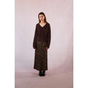 MOLLY BRACKEN - Trui - Kastanje - V-hals met Kanten Rand - Lange Mouwen