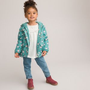 Parka met kap en appelprint, fleecevoering LA REDOUTE COLLECTIONS. Polyester materiaal. Maten 9 mnd - 71 cm. Groen kleur