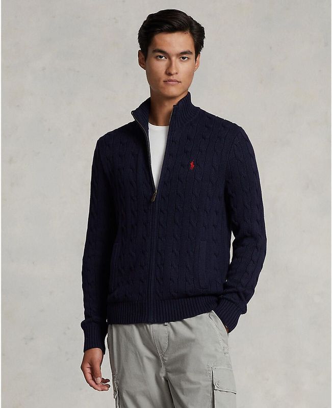 Trui met ritssluiting van katoen in kabelmotief POLO RALPH LAUREN. Katoen materiaal. Maten S. Blauw kleur