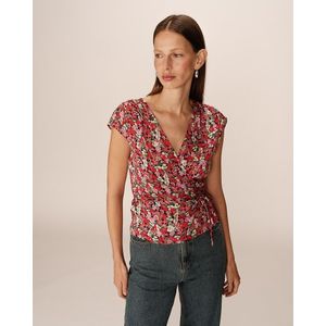 Top met wikkelhals en bloemenprint PENNY GRACE & MILA. Viscose materiaal. Maten XL. Rood kleur