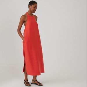 Mouwloze lange jurk in lyocell en linnen LA REDOUTE COLLECTIONS. Tencel/lyocell materiaal. Maten 34 FR - 32 EU. Oranje kleur