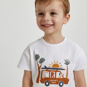 T-shirt in gevlamd jersey, buswagen en palmboom motief LA REDOUTE COLLECTIONS. Katoen materiaal. Maten 2 jaar - 86 cm. Wit kleur