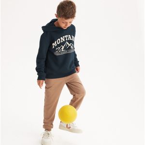 Hoodie met bergenmotief, in molton LA REDOUTE COLLECTIONS. Geruwd molton materiaal. Maten 9 jaar - 132 cm. Blauw kleur