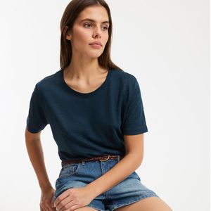 LA REDOUTE COLLECTIONS - T-shirt - Marineblauw - Korte Mouwen - Ronde Hals - Linnen
