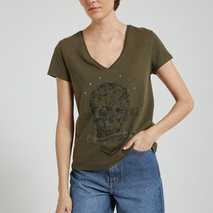 T-shirt met korte mouwen en V-hals. IKKS. Katoen materiaal. Maten XS. Groen kleur