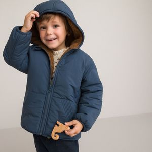 Warme jas met kap, gevoerd in sherpa LA REDOUTE COLLECTIONS. Polyester materiaal. Maten 3 jaar - 94 cm. Blauw kleur