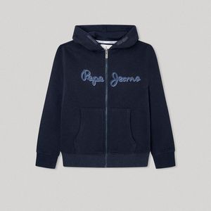 Zip-up hoodie in geruwd katoen PEPE JEANS. Geruwd molton materiaal. Maten 14 jaar - 162 cm. Blauw kleur