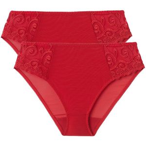 Set van 2 Slips in effen tule en geborduurde tule Lyssa LA REDOUTE COLLECTIONS. Tule materiaal. Maten 38/40 FR - 36/38 EU. Rood kleur