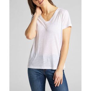 LEE - T-shirt - Wit - Tencel/Lyocell - Korte Mouwen, V-hals