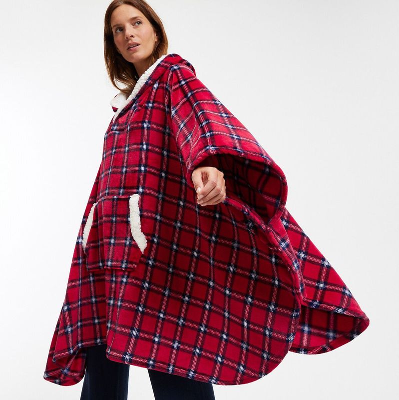LA REDOUTE COLLECTIONS - Poncho - Ruit - Rood/Blauw - 100% Polyester