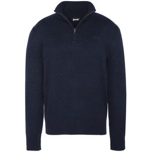 SCHOTT - Trui - Blauw - Wol - Opstaande Kraag met Rits