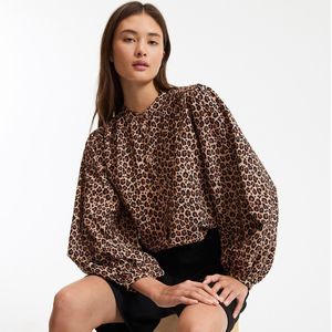 LISE LA REDOUTE COLLECTIONS - Mao Kraag Shirt - Kastanje - Luipaardprint - Viscose