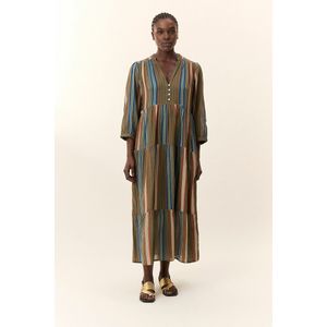 LEON & HARPER - ROZELA - Midi-jurk - Blauw - Katoen - 3/4 Mouwen