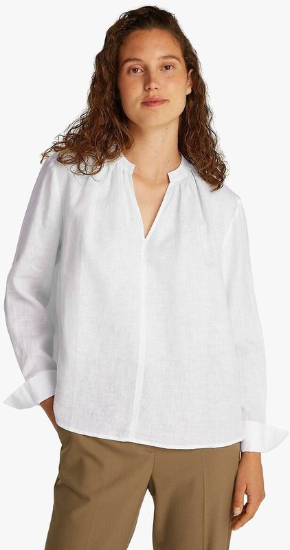 Tommy Hilfiger - ESS LINEN V-NECK BLOUSE - Optic White - Blouse - Lange Mouwen - Verkoelend Premium Linnen