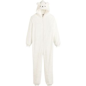 Donzige onesie met kap, beermotief LA REDOUTE COLLECTIONS. Polyester materiaal. Maten 10 jaar - 138 cm. Beige kleur