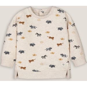 Sweater in molton, drukknoopsluiting achteraan, dierenprint LA REDOUTE COLLECTIONS. Geruwd molton materiaal. Maten 1 mnd - 54 cm. Beige kleur