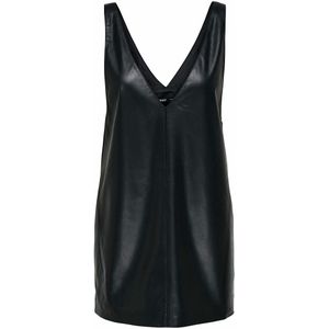 ONLY - Korte Jurk - Zwart - Imitatieleer - 100% Polyester