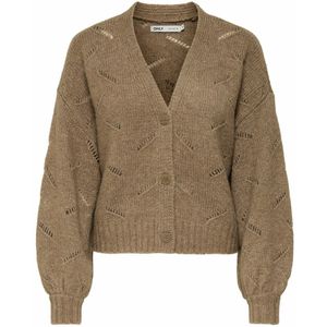 ONLY - Vest - Kastanje - V-hals - Opengewerkt Tricot