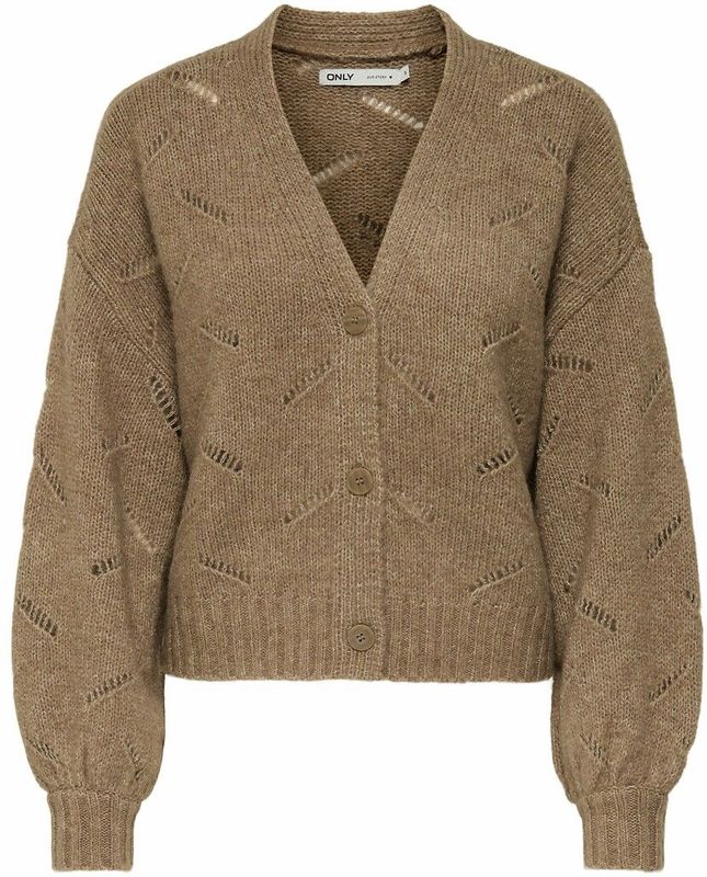 ONLY - Vest - Kastanje - V-hals - Opengewerkt Tricot