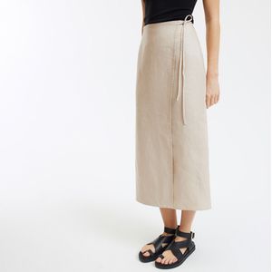 Lange rechte wikkelrok LA REDOUTE COLLECTIONS. Linnen materiaal. Maten 36 FR - 34 EU. Beige kleur