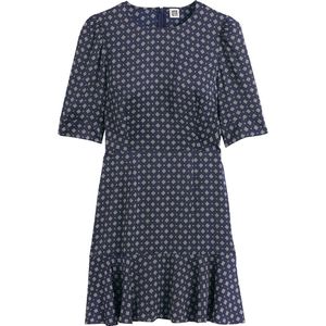 LA REDOUTE COLLECTIONS - Korte Jurk - Blauw - Satijn - Grafisch Motief