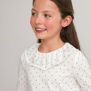 T-shirt met ronde hals en volant, stippenprint LA REDOUTE COLLECTIONS. Katoen materiaal. Maten 5 jaar - 108 cm. Beige kleur