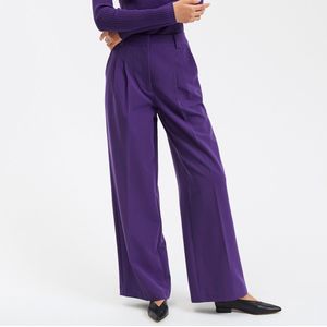 Wijde broek met plooien LA REDOUTE COLLECTIONS. Polyester materiaal. Maten 36 FR - 34 EU. Violet kleur