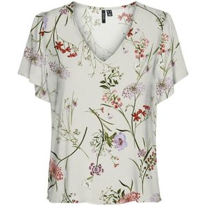 VERO MODA - Bedrukte Blouse - Wit - V-hals - Korte Mouwen