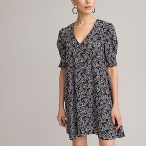 Korte jurk met V-hals en korte mouwen, bloemenprint LA REDOUTE COLLECTIONS. Polyester materiaal. Maten 36 FR - 34 EU. Multicolor kleur